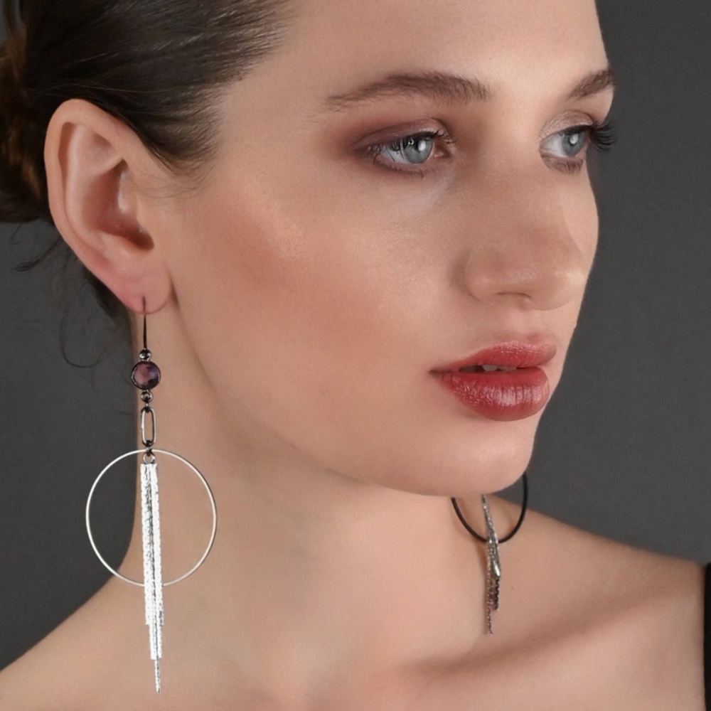 Gunmetal Shimmery Hoop Earrings
